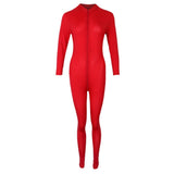 Maxbell Sexy Women Catsuit Lingerie Costume Open Crotch Zipper Shiny Bodysuit Red - Aladdin Shoppers