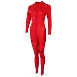 Maxbell Sexy Women Catsuit Lingerie Costume Open Crotch Zipper Shiny Bodysuit Red - Aladdin Shoppers