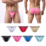 Maxbell 2 Pieces Mens Ice Silk Low Rise Briefs Underwear String Bikini Adjustable