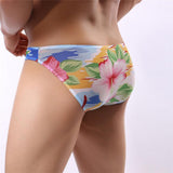 Maxbell Men Mesh Printed Briefs Sexy Panties Underwear Pink Flower on White L - Aladdin Shoppers