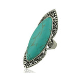 Maxbell Vintage Bohemia Tibetan Ethnic Oval Turquoise Engraving Long Finger Ring