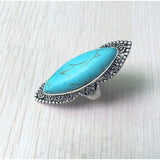 Maxbell Vintage Bohemia Tibetan Ethnic Oval Turquoise Engraving Long Finger Ring - Aladdin Shoppers