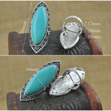 Maxbell Vintage Bohemia Tibetan Ethnic Oval Turquoise Engraving Long Finger Ring - Aladdin Shoppers