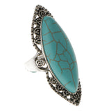 Maxbell Vintage Bohemia Tibetan Ethnic Oval Turquoise Engraving Long Finger Ring - Aladdin Shoppers