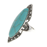 Maxbell Vintage Bohemia Tibetan Ethnic Oval Turquoise Engraving Long Finger Ring - Aladdin Shoppers