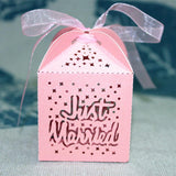 Maxbell 50x Hollow Just Married Candy Gift Boxes w/ Ribbon Wedding Party Favor Pink - Aladdin Shoppers