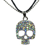 Maxbell Fashion Clear AB Rhinestone Skull Head Pendant Chain Necklace Black Nylon