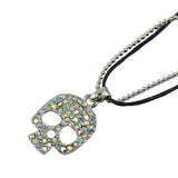 Maxbell Fashion Clear AB Rhinestone Skull Head Pendant Chain Necklace Black Nylon
