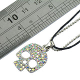 Maxbell Fashion Clear AB Rhinestone Skull Head Pendant Chain Necklace Black Nylon