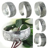 Maxbell Women Vintage Tibetan Silver Carved Totem Bangle Adjustable Cuff Bracelet