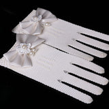 Maxbell Flower Girl Satin Bow Gauze Gloves Bridesmaid Communion Wedding Party Beige