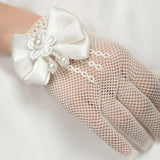 Maxbell Flower Girl Satin Bow Gauze Gloves Bridesmaid Communion Wedding Party Beige