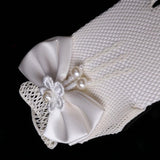 Maxbell 2xFlower Girl Satin Bow Gauze Gloves Bridesmaid Communion Wedding Party Beige
