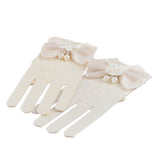 Maxbell Flower Girl Satin Bow Gauze Gloves Bridesmaid Communion Wedding Party Beige