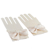 Maxbell 2xFlower Girl Satin Bow Gauze Gloves Bridesmaid Communion Wedding Party Beige