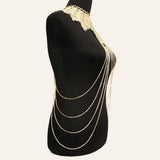 Maxbell Maxbell Multilayer Tassels Leaves Lace Choker Sexy Bikini Body Harness Chain