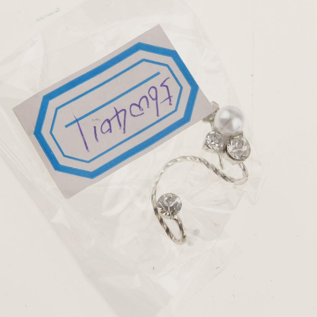 Maxbell Maxbell Womens Pearl Rhinestone Crystal Ear Clip & Ear Stud Earrings Ear Cuff Silver
