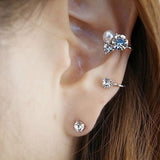 Maxbell Womens Pearl Rhinestone Crystal Ear Clip & Ear Stud Earrings Ear Cuff Silver - Aladdin Shoppers