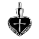 Maxbell Cross Heart Cremation Keepsake Memorial Ash Urn Holder Pendant Silver Black - Aladdin Shoppers