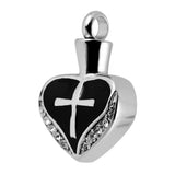 Maxbell Cross Heart Cremation Keepsake Memorial Ash Urn Holder Pendant Silver Black - Aladdin Shoppers