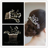 Maxbell Handmade Bridal Pearl Hair Side Combs Wedding Headpiece Jewelry Hairpin Gold - Aladdin Shoppers