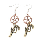 Maxbell Retro Revolver Gun Gear Wheel Earrings Drop Steampunk Jewelry Antique Bronze - Aladdin Shoppers