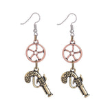 Maxbell Retro Revolver Gun Gear Wheel Earrings Drop Steampunk Jewelry Antique Bronze - Aladdin Shoppers