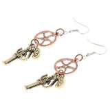 Maxbell Retro Revolver Gun Gear Wheel Earrings Drop Steampunk Jewelry Antique Bronze - Aladdin Shoppers