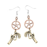 Maxbell Retro Revolver Gun Gear Wheel Earrings Drop Steampunk Jewelry Antique Bronze - Aladdin Shoppers