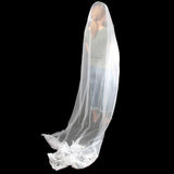 Maxbell 3M Cathedral Flowers Lace Edge Wedding Bridal Veil for Beautiful Bride Ivory - Aladdin Shoppers