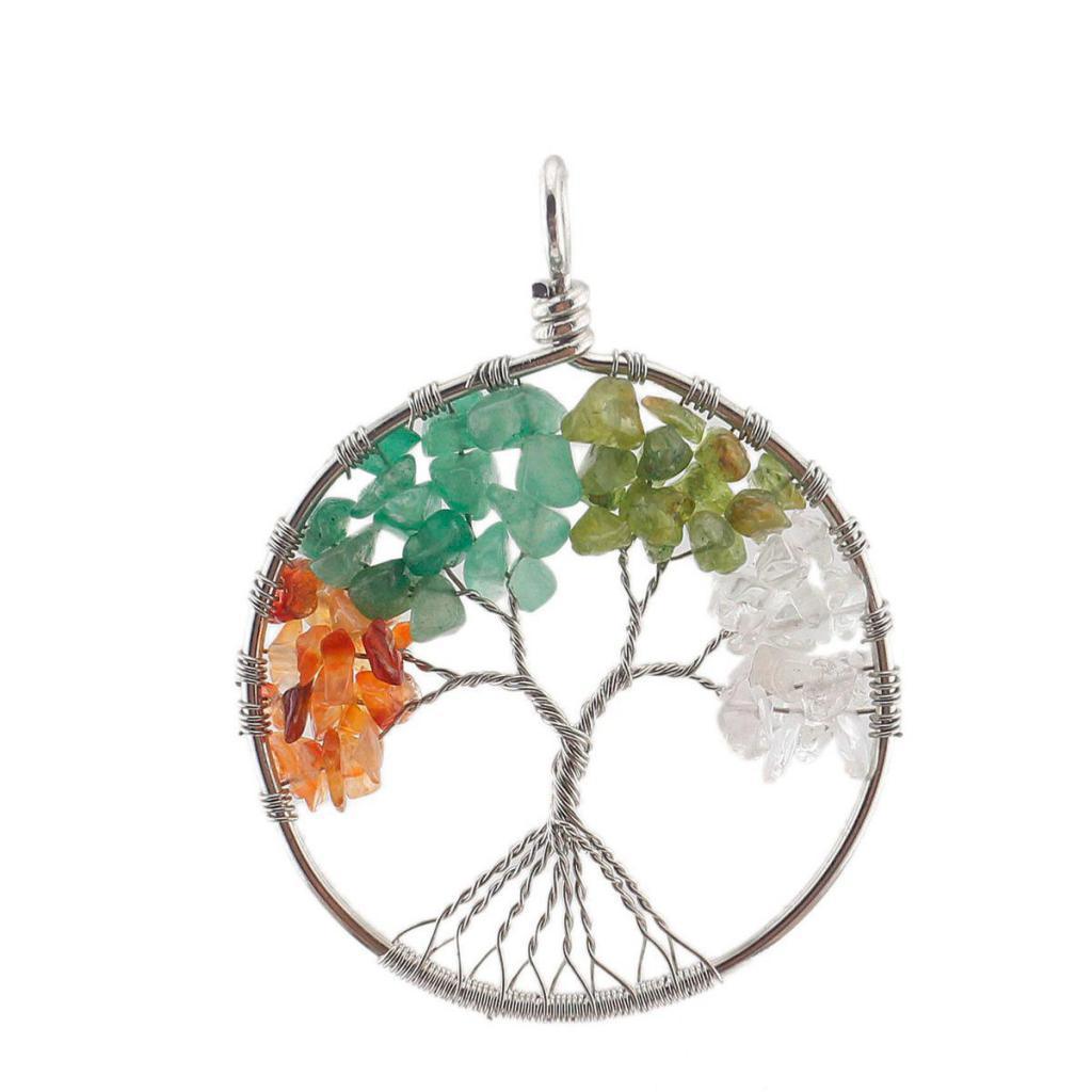Maxbell Maxbell Tree of Life Healing Crystal Wire Wrap Natural Gemstone Pendant Fit Necklace