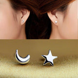Maxbell 2pcs Sterling Women Silver Creative Asymmetry Moon Star Ear Stud Earrings - Aladdin Shoppers