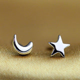 Maxbell 2pcs Sterling Women Silver Creative Asymmetry Moon Star Ear Stud Earrings - Aladdin Shoppers
