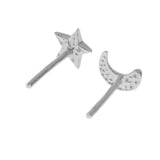 Maxbell 2pcs Sterling Women Silver Creative Asymmetry Moon Star Ear Stud Earrings - Aladdin Shoppers
