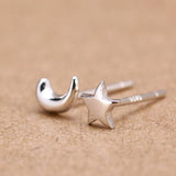 Maxbell 2pcs Sterling Women Silver Creative Asymmetry Moon Star Ear Stud Earrings - Aladdin Shoppers