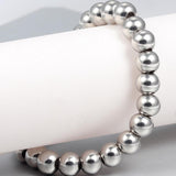 Maxbell Women 8mm Stainless Steel Round Beads Charm Elastic Bracelet Bangle Silver - Aladdin Shoppers