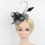 Maxbell Ribbon Flower Fascinator Feather Grid Mini Top Hat Hair Clip Wedding Black - Aladdin Shoppers