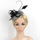 Maxbell Ribbon Flower Fascinator Feather Grid Mini Top Hat Hair Clip Wedding Black - Aladdin Shoppers