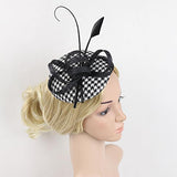 Maxbell Ribbon Flower Fascinator Feather Grid Mini Top Hat Hair Clip Wedding Black - Aladdin Shoppers