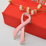 Maxbell Pink Enamel Breast Cancer Awareness Charity Ribbon Brooch Pin w/ Silver Edge - Aladdin Shoppers