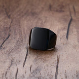 Maxbell Solid Polished Stainless Steel Band Biker Men Signet Ring Black US 9 - Aladdin Shoppers