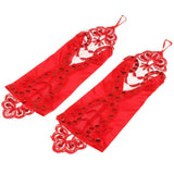 Maxbell Womens Shiny Stretch Satin Dress Fingerless Gloves Bridal Wedding Gloves-Red - Aladdin Shoppers