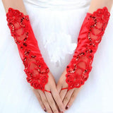 Maxbell Womens Shiny Stretch Satin Dress Fingerless Gloves Bridal Wedding Gloves-Red - Aladdin Shoppers