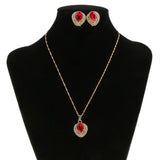 Maxbell Red Gem Heart Pendant Necklace Earrings Stud Diamante Jewelry Set Party - Aladdin Shoppers