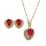 Maxbell Red Gem Heart Pendant Necklace Earrings Stud Diamante Jewelry Set Party - Aladdin Shoppers