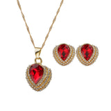 Maxbell Red Gem Heart Pendant Necklace Earrings Stud Diamante Jewelry Set Party - Aladdin Shoppers