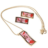 Maxbell Tribal Bright Color Rectangle Enamel Necklace Earrings Jewelry Set Pink - Aladdin Shoppers