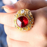 Maxbell Retro Crown Rhinestone Ring Mosaic Curved Finger Rings Unisex Red 18mm - Aladdin Shoppers