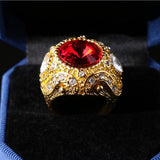 Maxbell Retro Crown Rhinestone Ring Mosaic Curved Finger Rings Unisex Red 18mm - Aladdin Shoppers