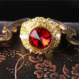 Maxbell Retro Crown Rhinestone Ring Mosaic Curved Finger Rings Unisex Red 18mm - Aladdin Shoppers